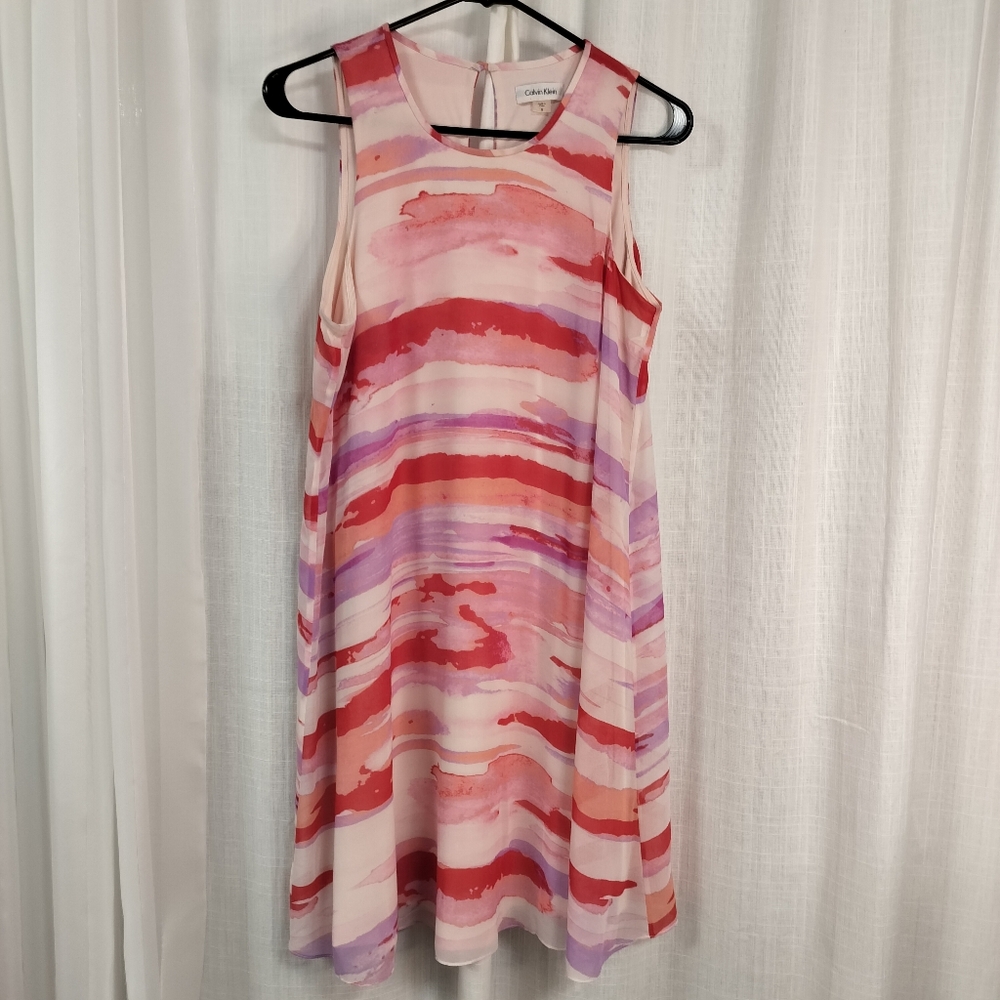 Calvin Klein Women's Multicolor Shift Sundress Size 8 Flowy Romantic Midi